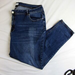 C Denim Jeans Blue Classic Straight Leg Patchwork Detail Plus Size 24W